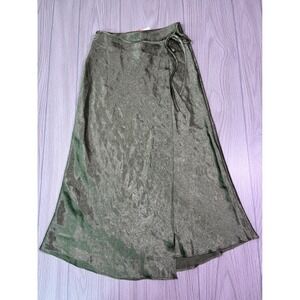 Skies Are Blue Olive Green Satin Tie Waist Midi Skirt XSP Stitch Fix